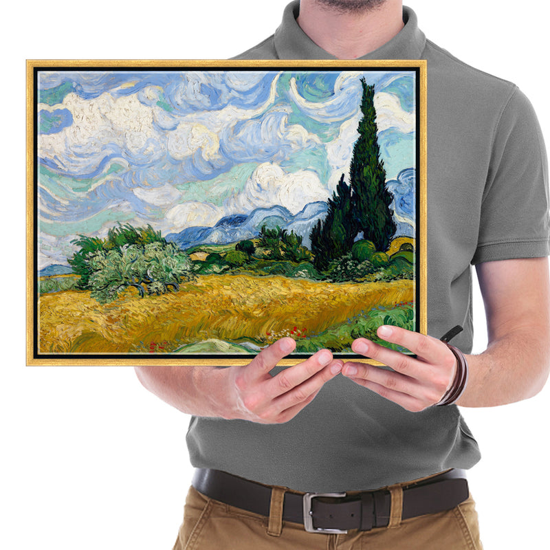 Gold Framed Wheat Field with Cypresses by Van Gogh