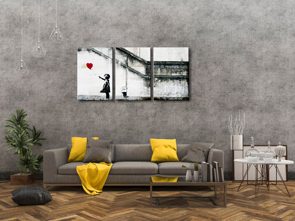 Banksy Grafitti Girl with Red Balloon Modern 3 Piece Famous Canvas Wall Art