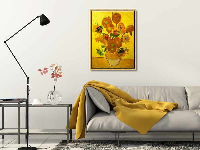 Framed Vase with Fifteen Sunflowers-Abstract Flowers Canvas Prints