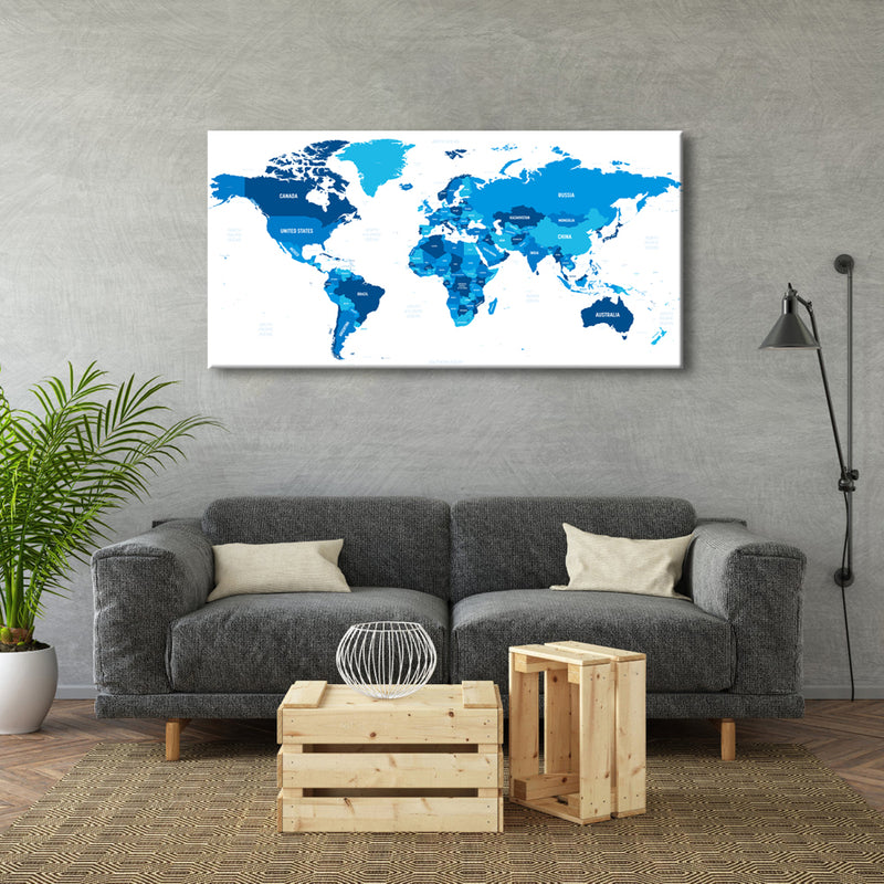 World Map Blue Landscape Canvas Prints