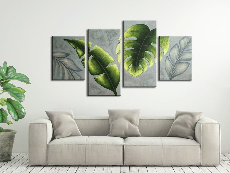 Abstract Green Leaves Botanical Paintings Wall Art on Canvas