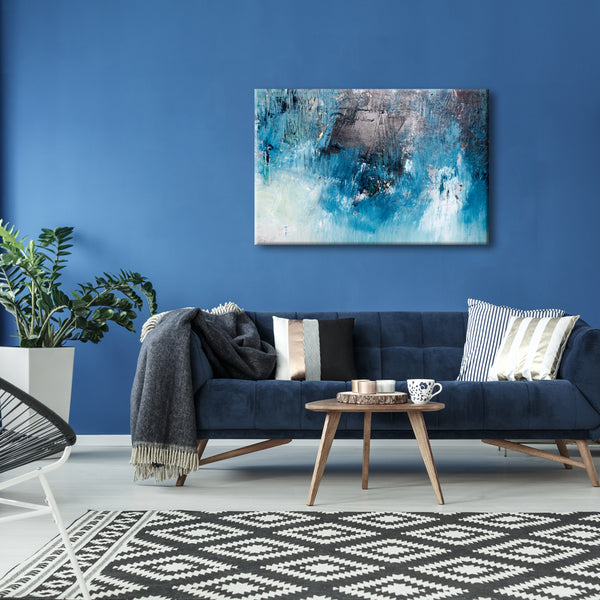 Abstract Blue Dark Grey and White Canvas Artwork