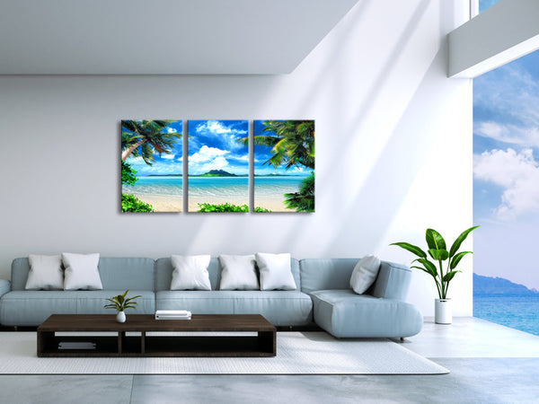 3 Piece Blue Sea Beach Canvas Prints Modern Wall Art Seascape Pictures