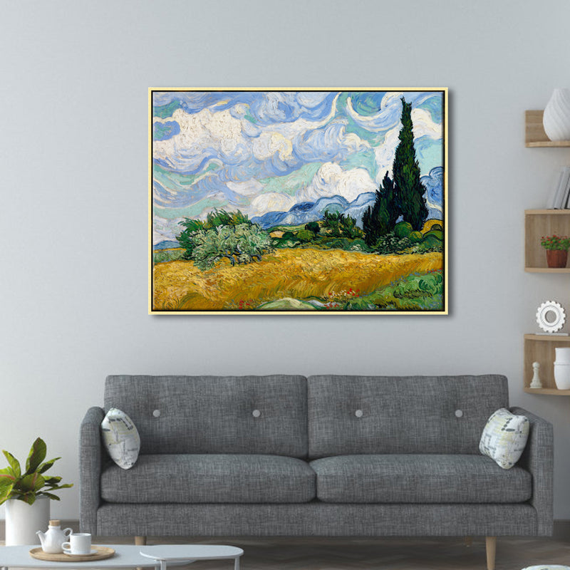 Gold Framed Wheat Field with Cypresses by Van Gogh