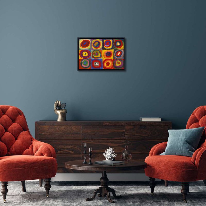 Framed Canvas Wall Art of Squares with Concentric Circles of Wassily Kandinsky