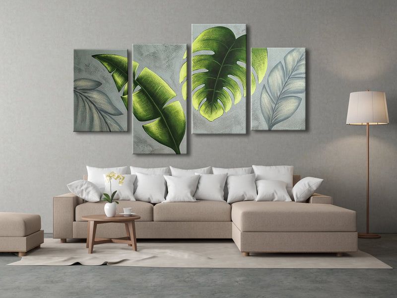 Abstract Green Leaves Botanical Paintings Wall Art on Canvas