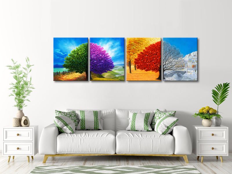 Four Change Season Trees-4 Piece Canvas Prints Wall Art