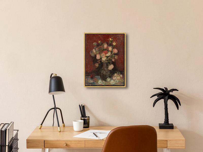 Framed Canvas Wall Art Vase with Chinese Asters and Gladioli by Van Gogh