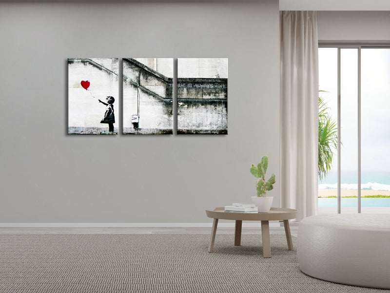 Banksy Grafitti Girl with Red Balloon Modern 3 Piece Famous Canvas Wall Art