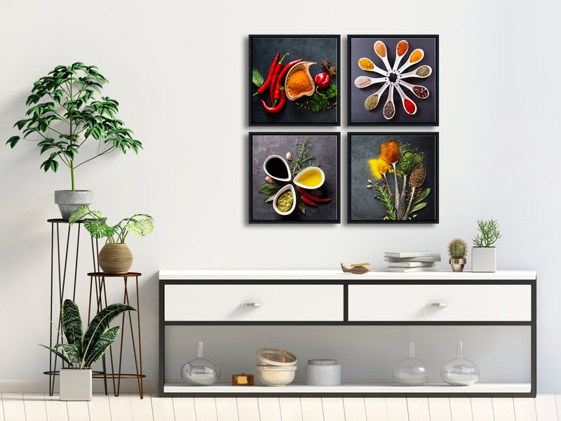 Black Framed Colorful Spices and Spoon Vintage Canvas Prints