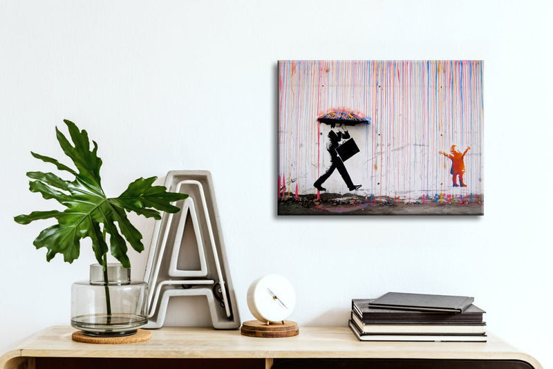 Banksy Famous Canvas Paintings Wall Art Raining day Modern Grey Love Pictures
