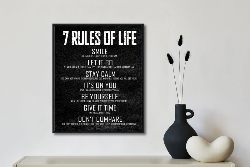 Black Framed Modern 7 Rules of Life Motivational Classroom Poster Canvas Prints