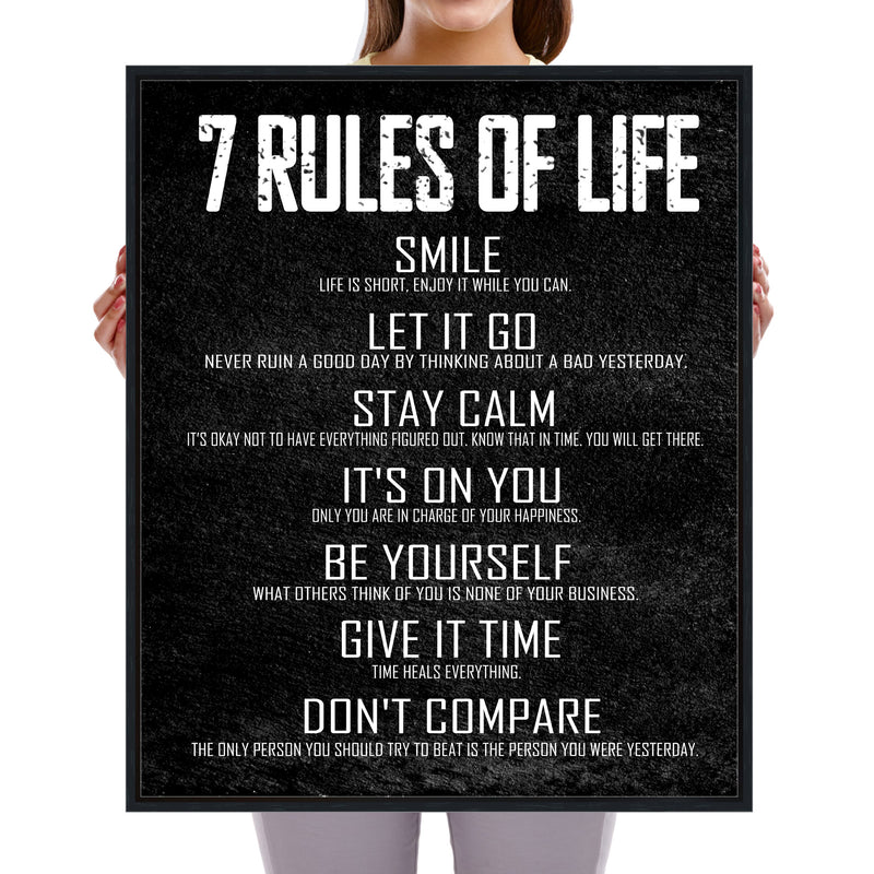 Black Framed Modern 7 Rules of Life Motivational Classroom Poster Canvas Prints