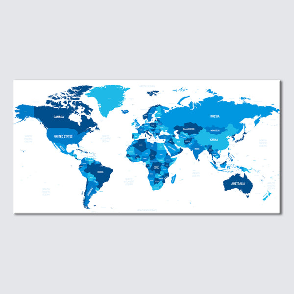 World Map Blue Landscape Canvas Prints
