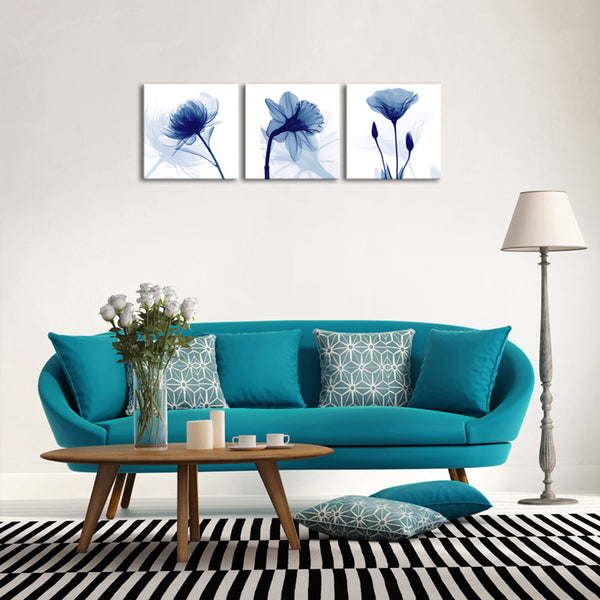 3 pieces flower paintings