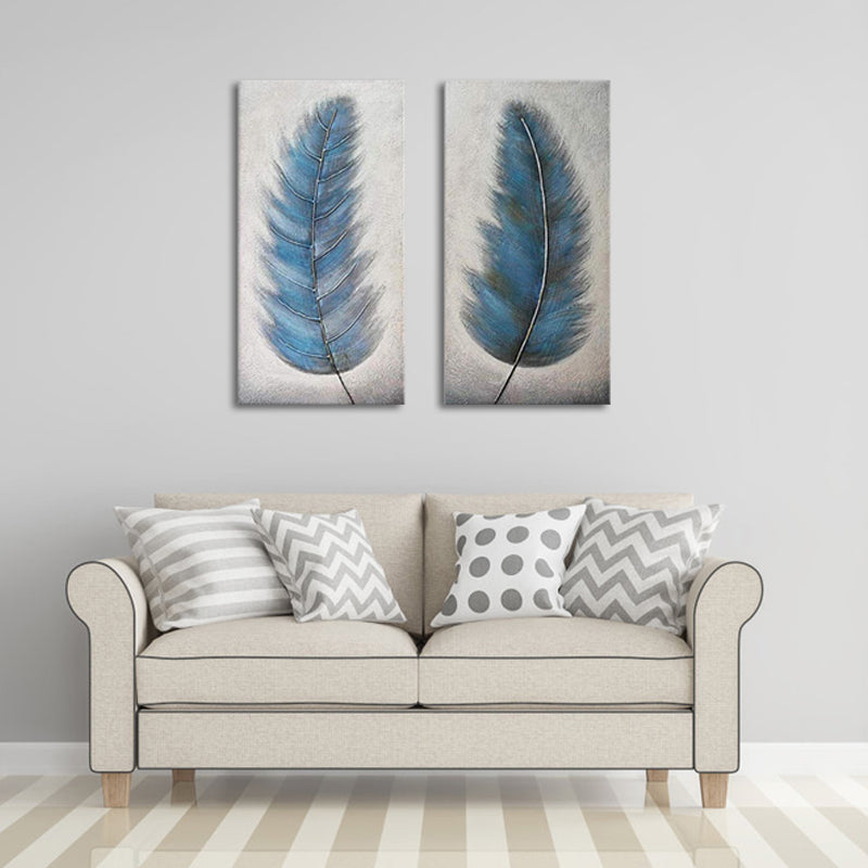 Abstract Grey Blue Feather Artwork