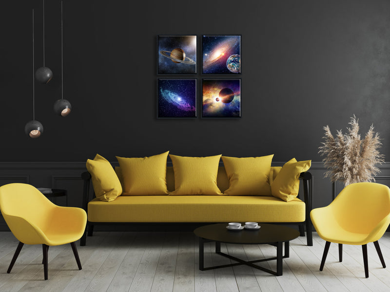 Black Framed Wall Art 4 Panels Contemporary Star Sky Pictures Astronomy Artwork