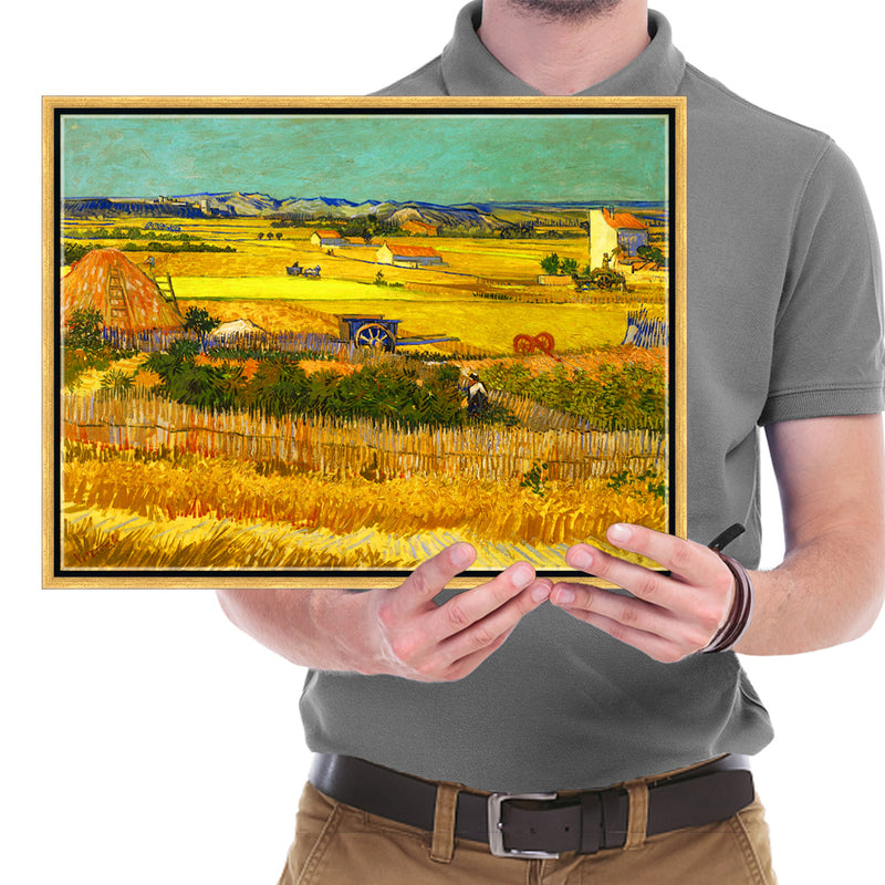 Bronze Gold Framed Harvest at La Crau with Mont majour-by Van Gogh