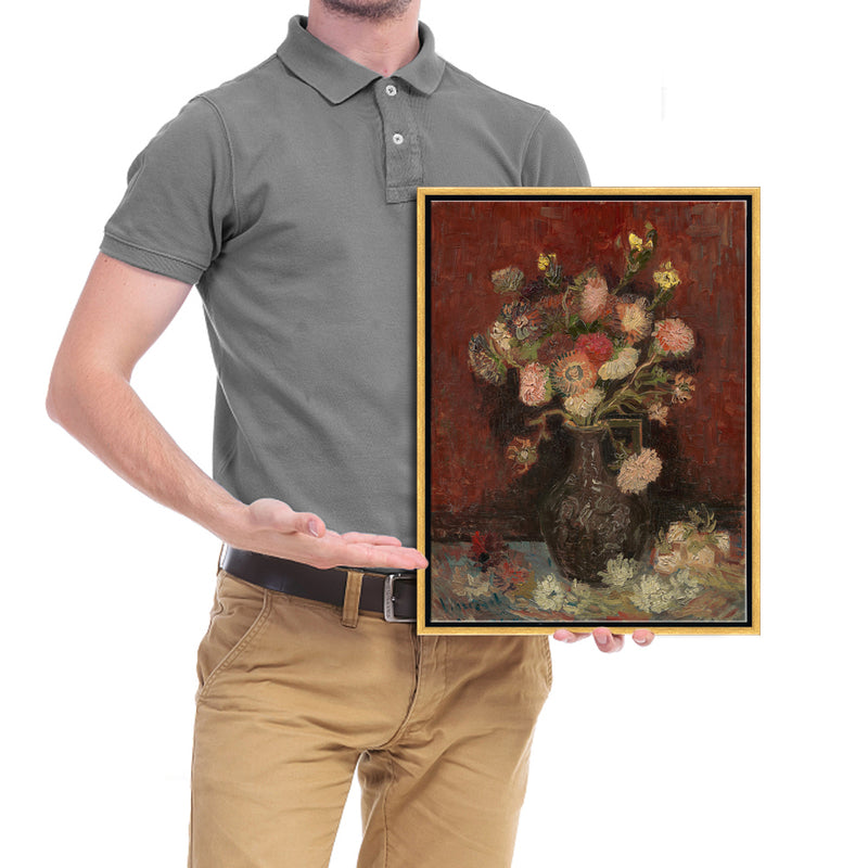 Framed Canvas Wall Art Vase with Chinese Asters and Gladioli by Van Gogh
