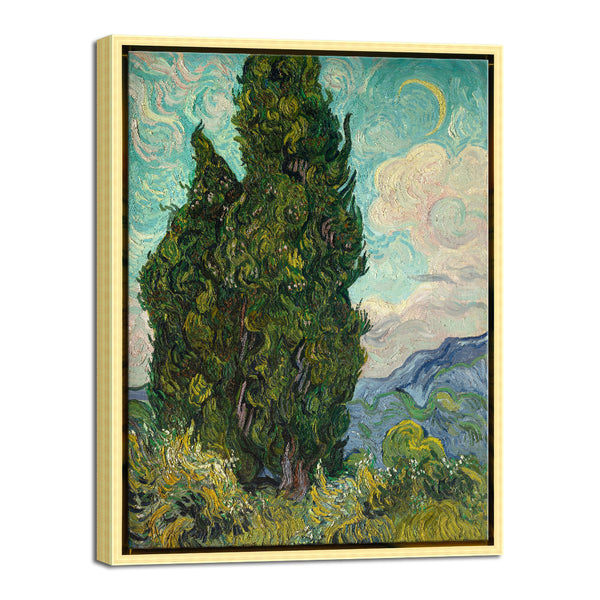 Golden Framed Wall Art Cypresses Classic Giclee Canvas Prints by Van Gogh
