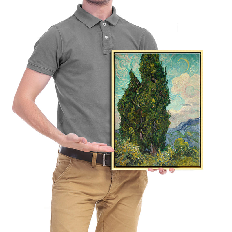 Golden Framed Wall Art Cypresses Classic Giclee Canvas Prints by Van Gogh
