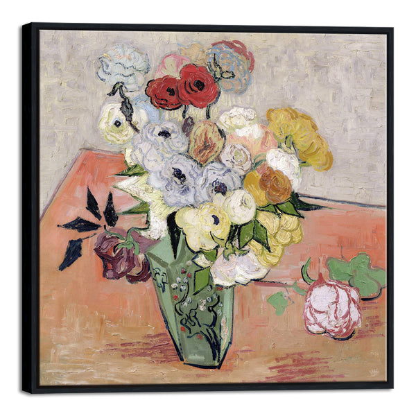 Framed Japanese Vase with Roses and Anemones by Vincent Van Gogh