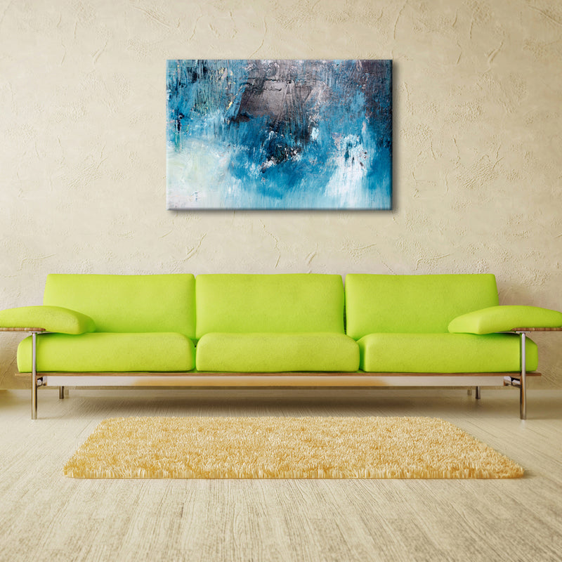 Abstract Blue Dark Grey and White Canvas Artwork