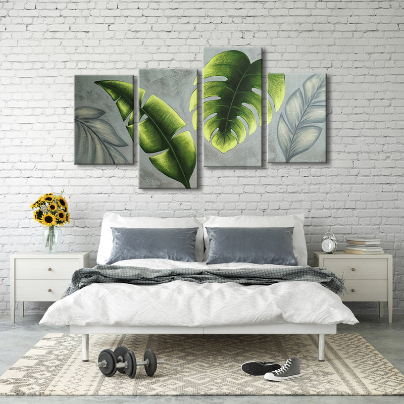 Abstract Green Leaves Botanical Paintings Wall Art on Canvas