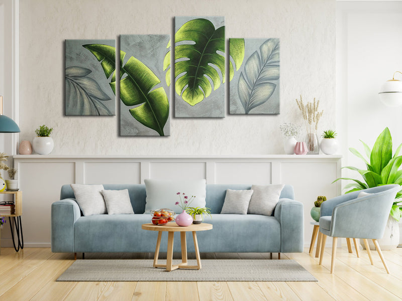 Abstract Green Leaves Botanical Paintings Wall Art on Canvas