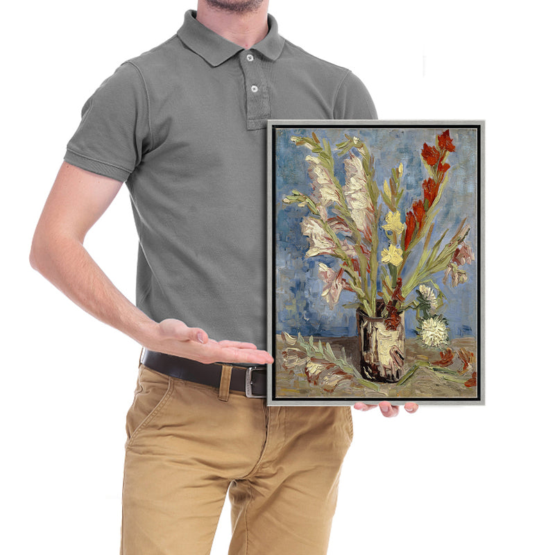 Silver Framed Wall Art Vase with Gladioli and China Asters by Van Gogh