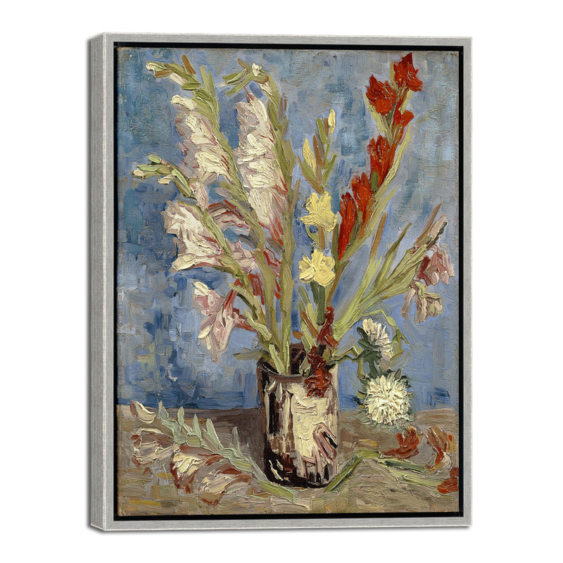 Silver Framed Wall Art Vase with Gladioli and China Asters by Van Gogh