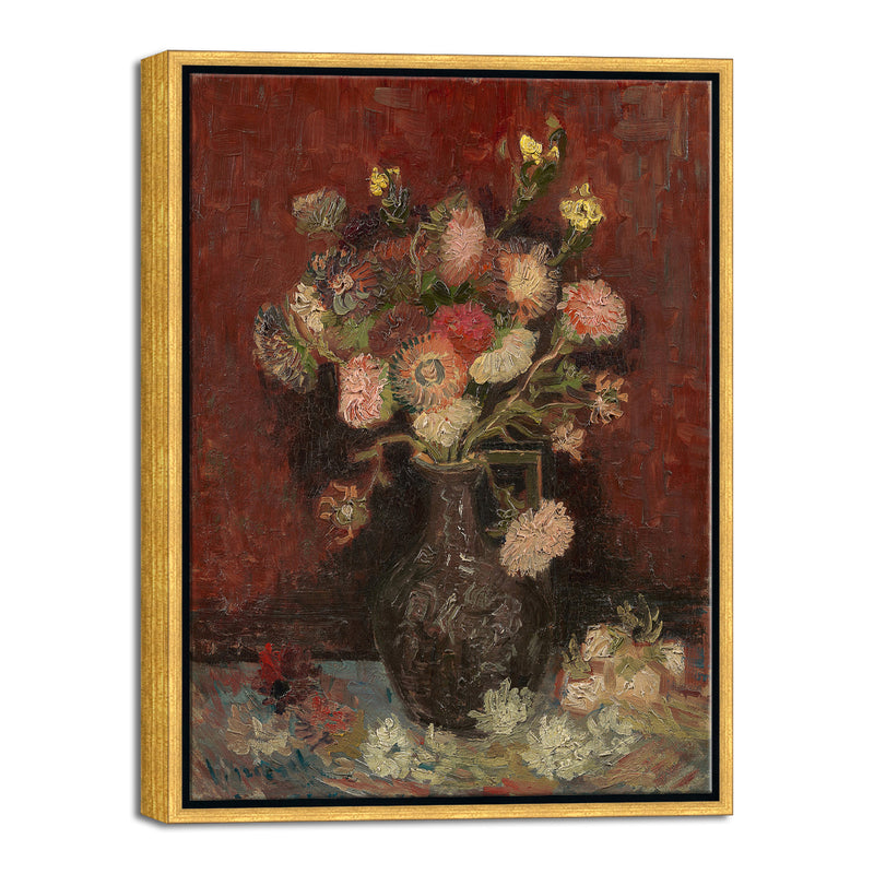 Framed Canvas Wall Art Vase with Chinese Asters and Gladioli by Van Gogh