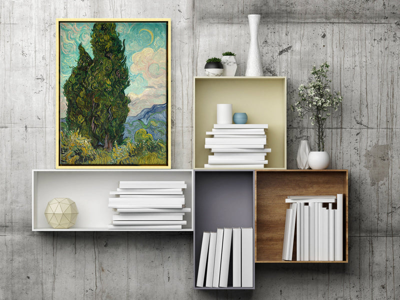 Golden Framed Wall Art Cypresses Classic Giclee Canvas Prints by Van Gogh