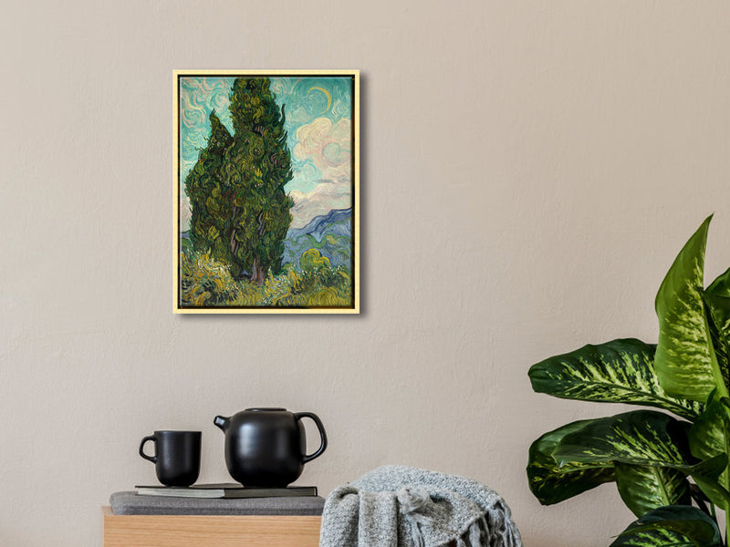 Golden Framed Wall Art Cypresses Classic Giclee Canvas Prints by Van Gogh