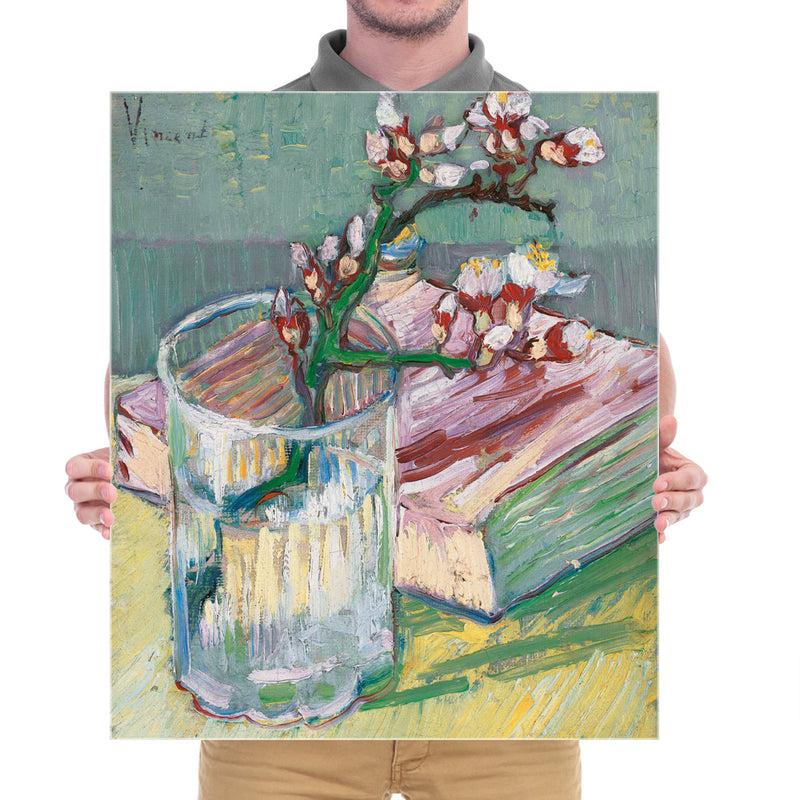 Blossoming Almond Branch in a Glass with a Book by Vincent Van Gogh