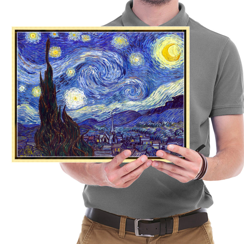 Gold Framed Starry Night-Van Gogh Oil Paintings Reproduction Canvas Prints