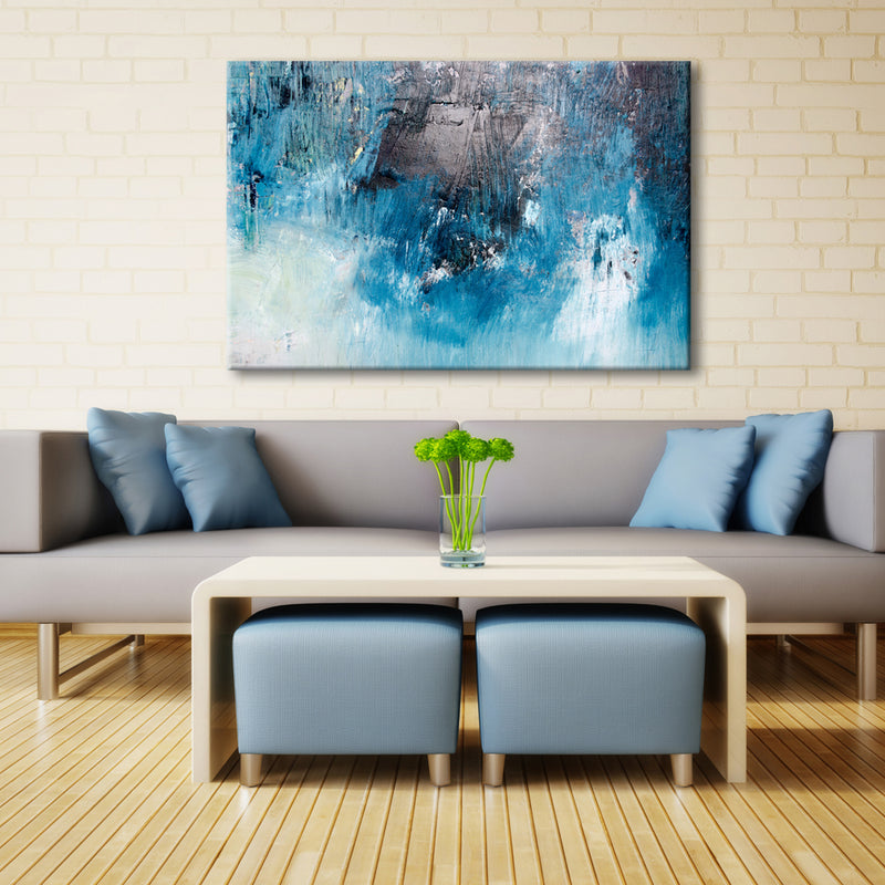 Abstract Blue Dark Grey and White Canvas Artwork